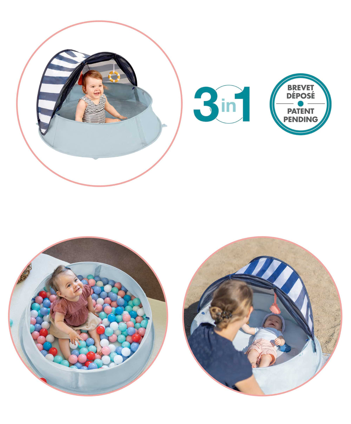 Babymoov Outdoor Play Babymoov Aquani Anti-UV Tent, Paddling Pool & Playpen UPF 50+ - Mariniere