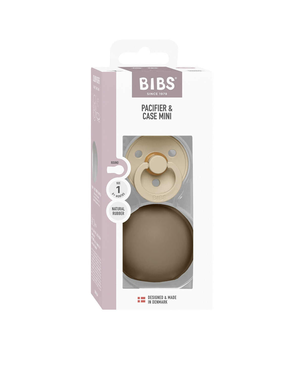 Bibs World Soothers BIBS Colour Pacifier Round Latex Size 1 Vanilla & Pacifier Case Mini - Dark Oak