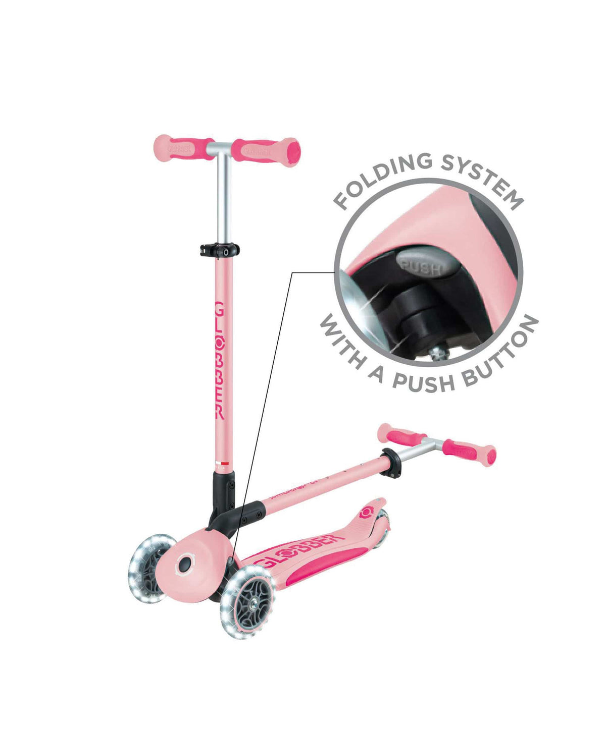 Globber Ride on Toy Globber Go Up Deluxe Lights - Pastel Pink