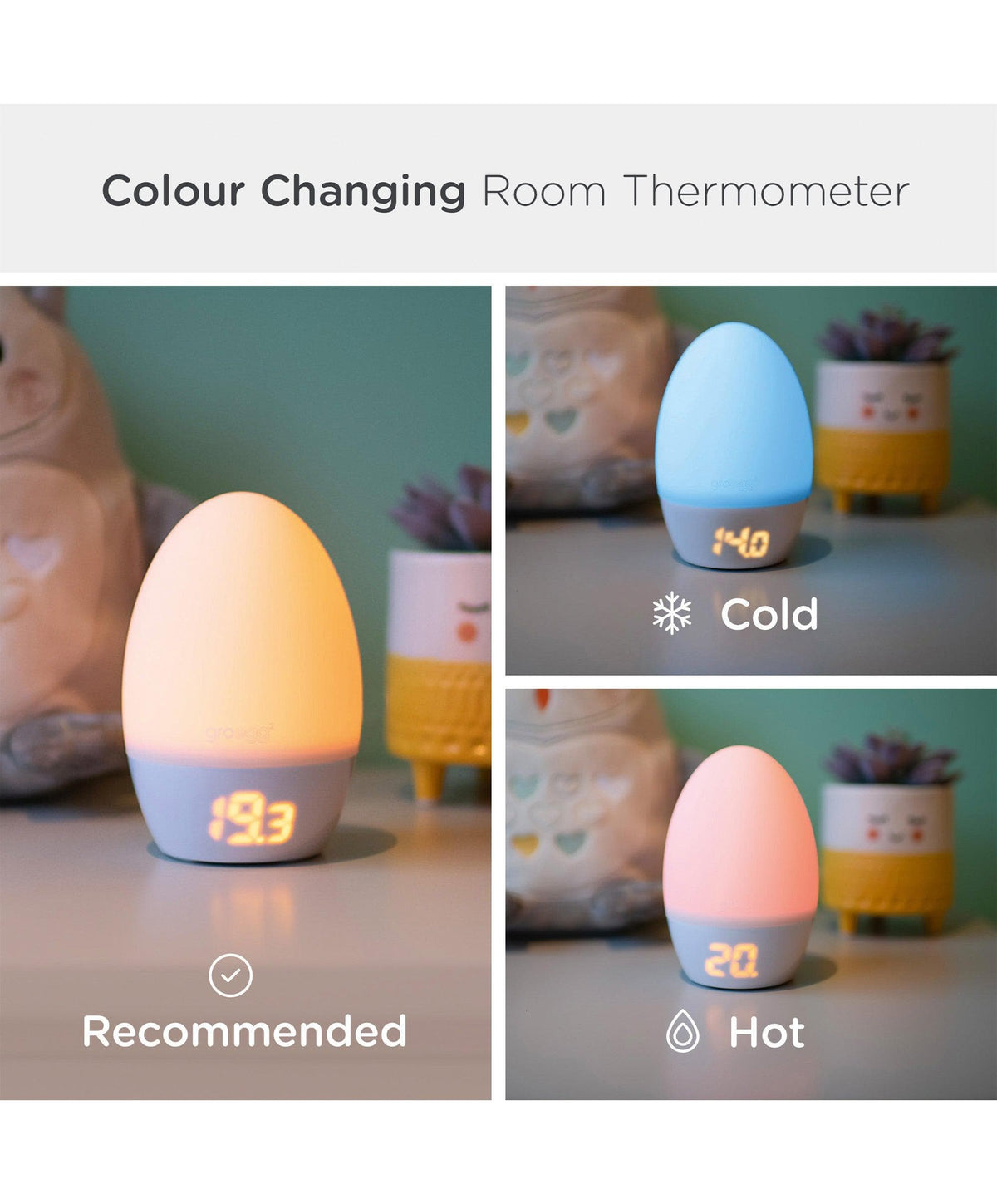 Gro Night Lights Tommee Tippee Gro Egg 2 Nursery Room Thermometer & Night Light - White