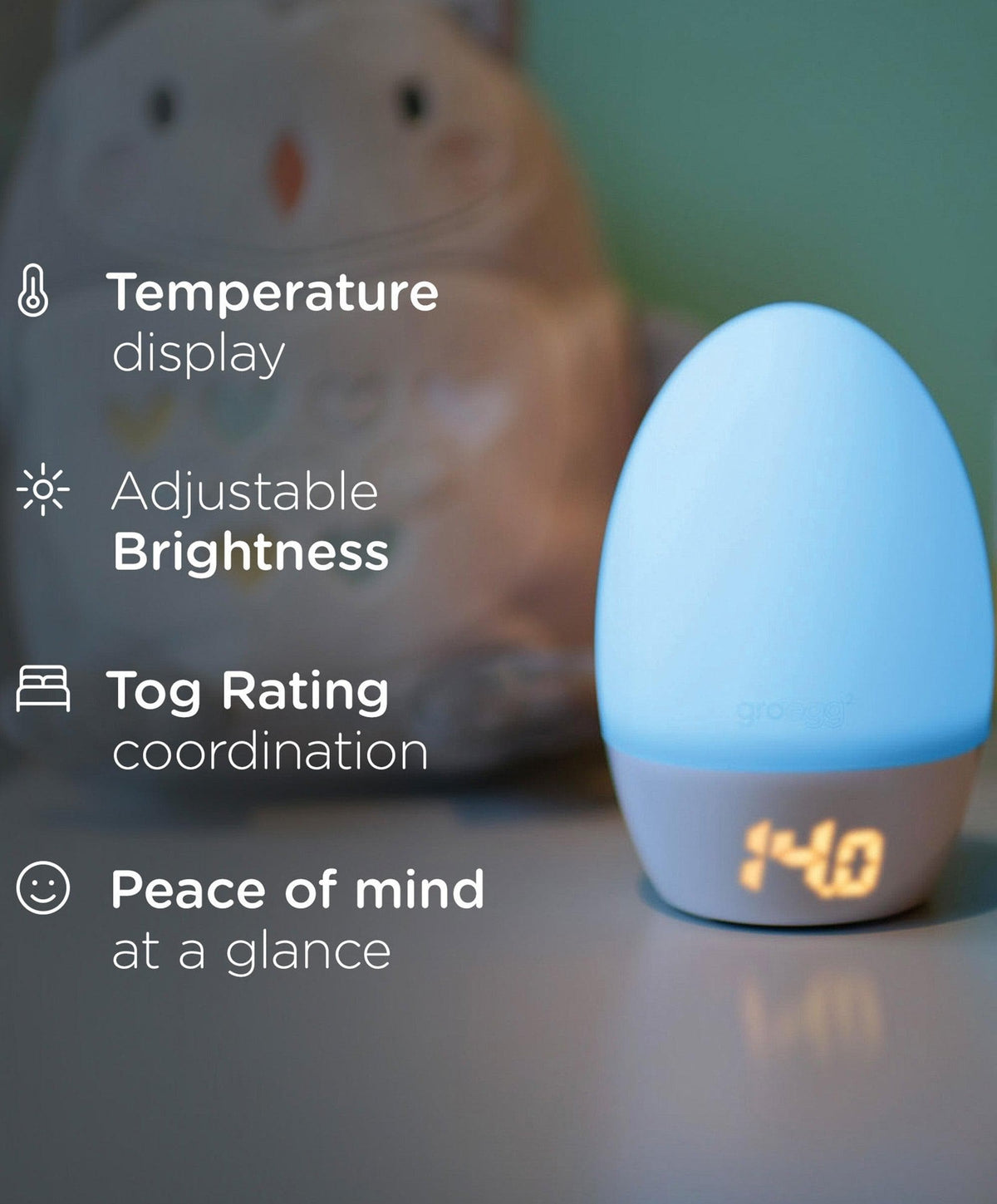 Gro Night Lights Tommee Tippee Gro Egg 2 Nursery Room Thermometer & Night Light - White