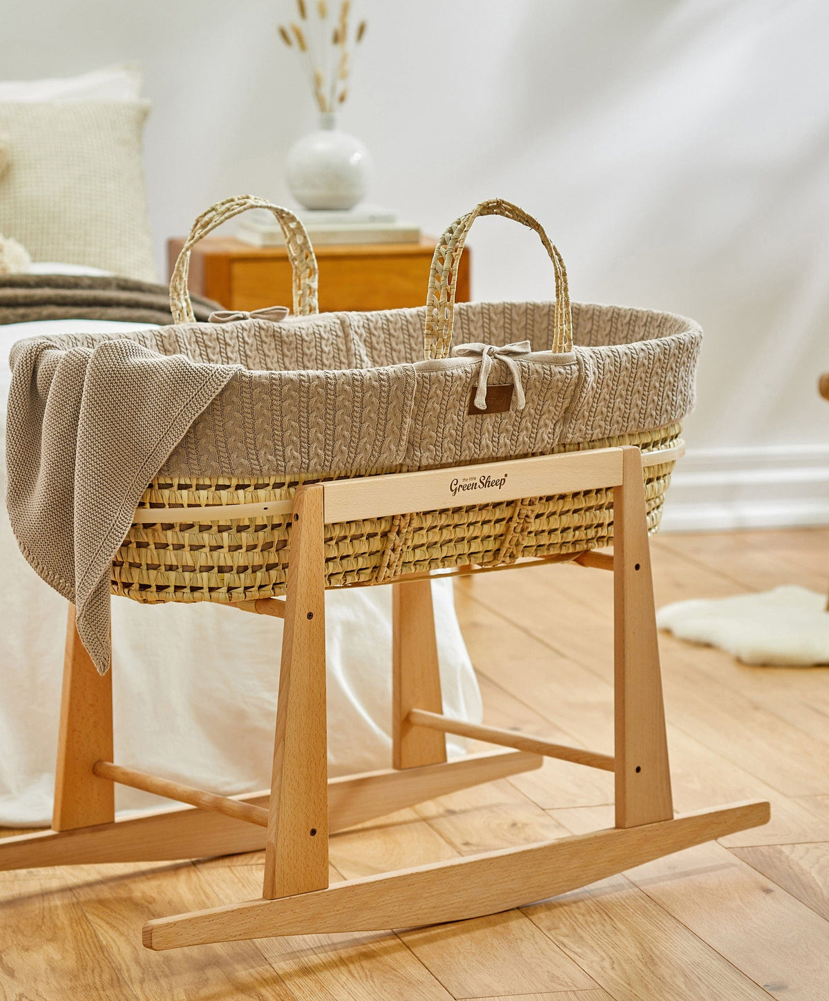 Little Green Sheep Moses Baskets Little Green Sheep Organic Knitted Moses Basket & Mattress - Truffle