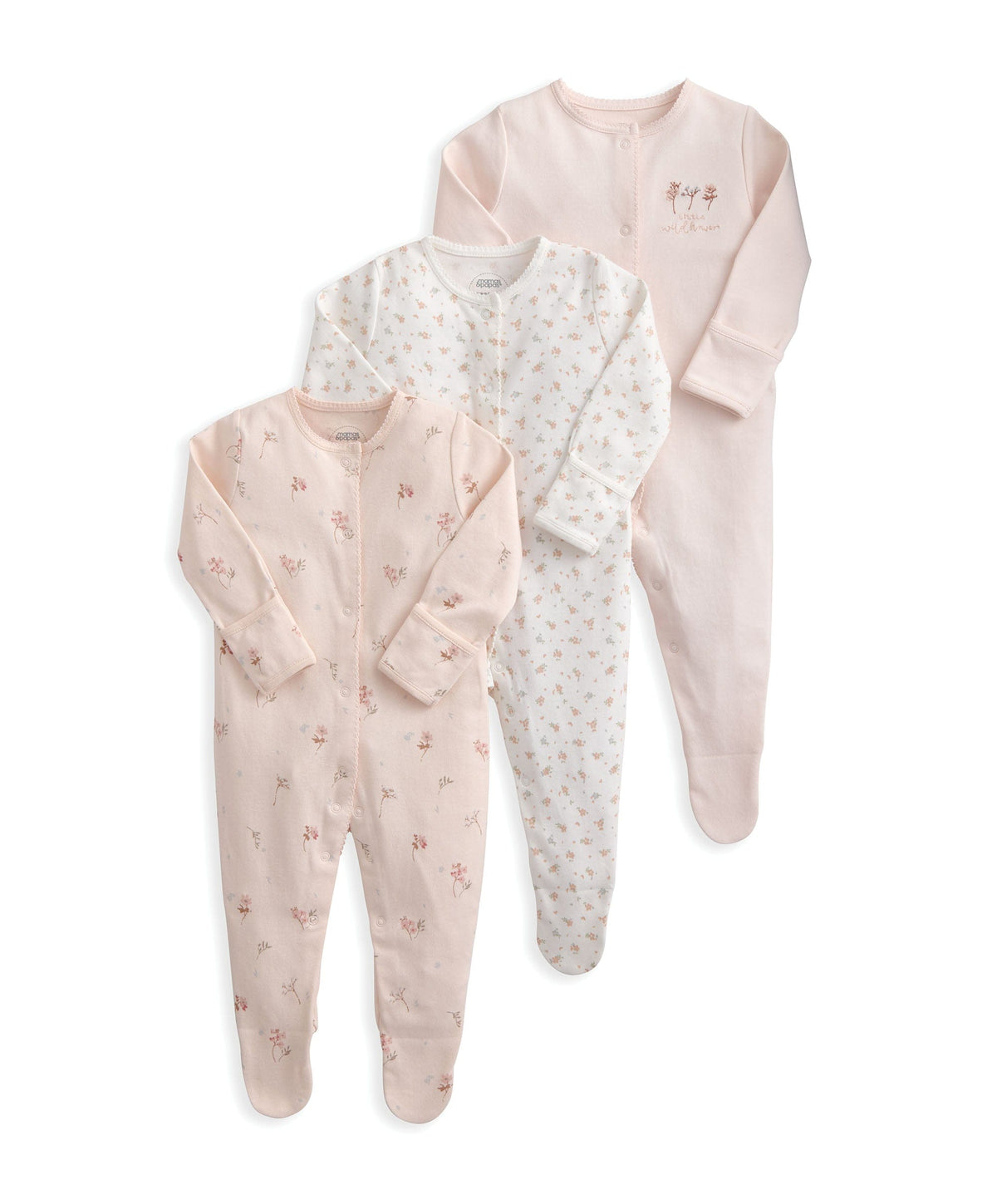 Mamas & Papas All-in-Ones & Bodysuits Peter Pan Collar Sleepsuits (Pack of 3) - Wildflower & Floral Prints