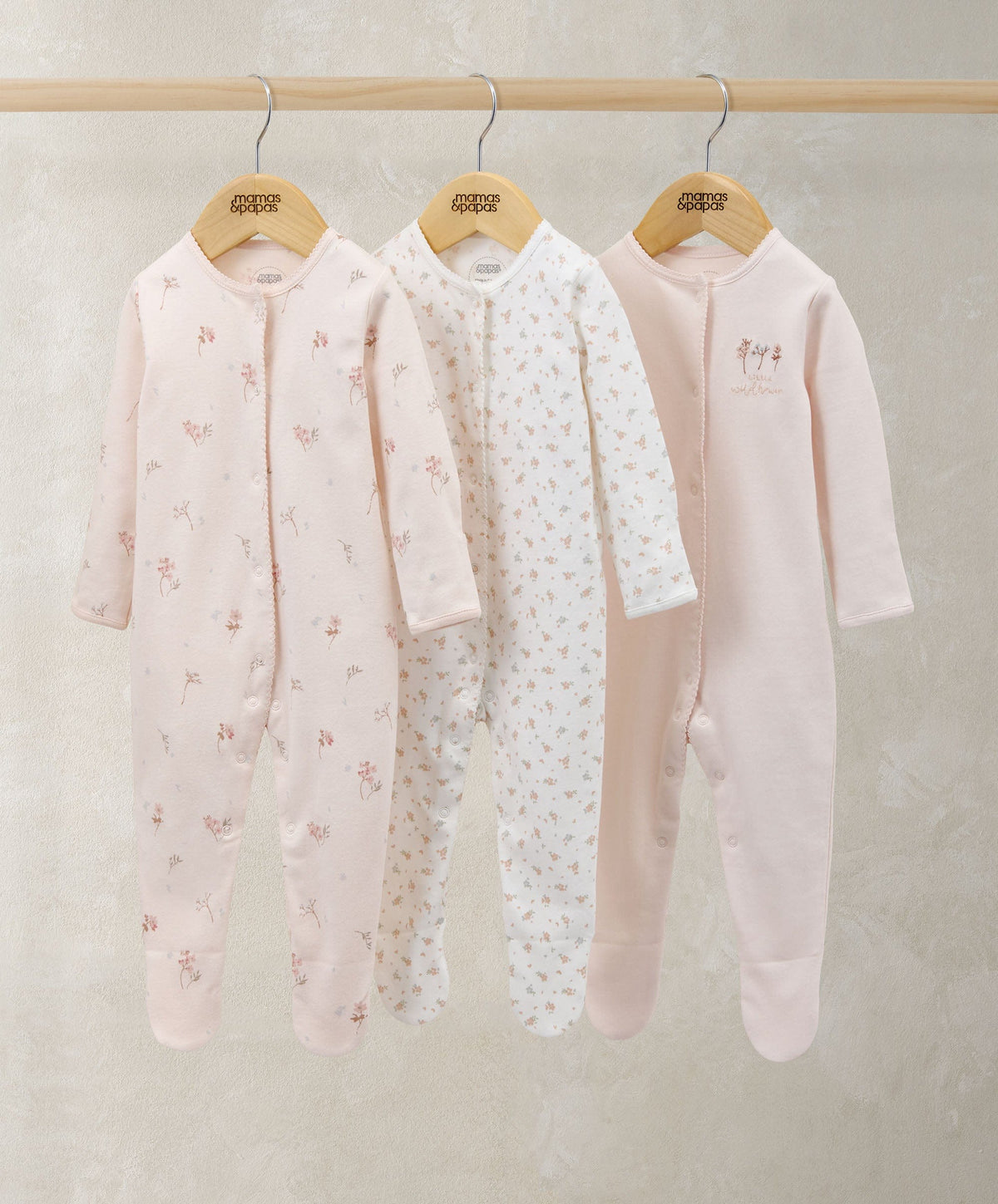 Mamas & Papas All-in-Ones & Bodysuits Peter Pan Collar Sleepsuits (Pack of 3) - Wildflower & Floral Prints