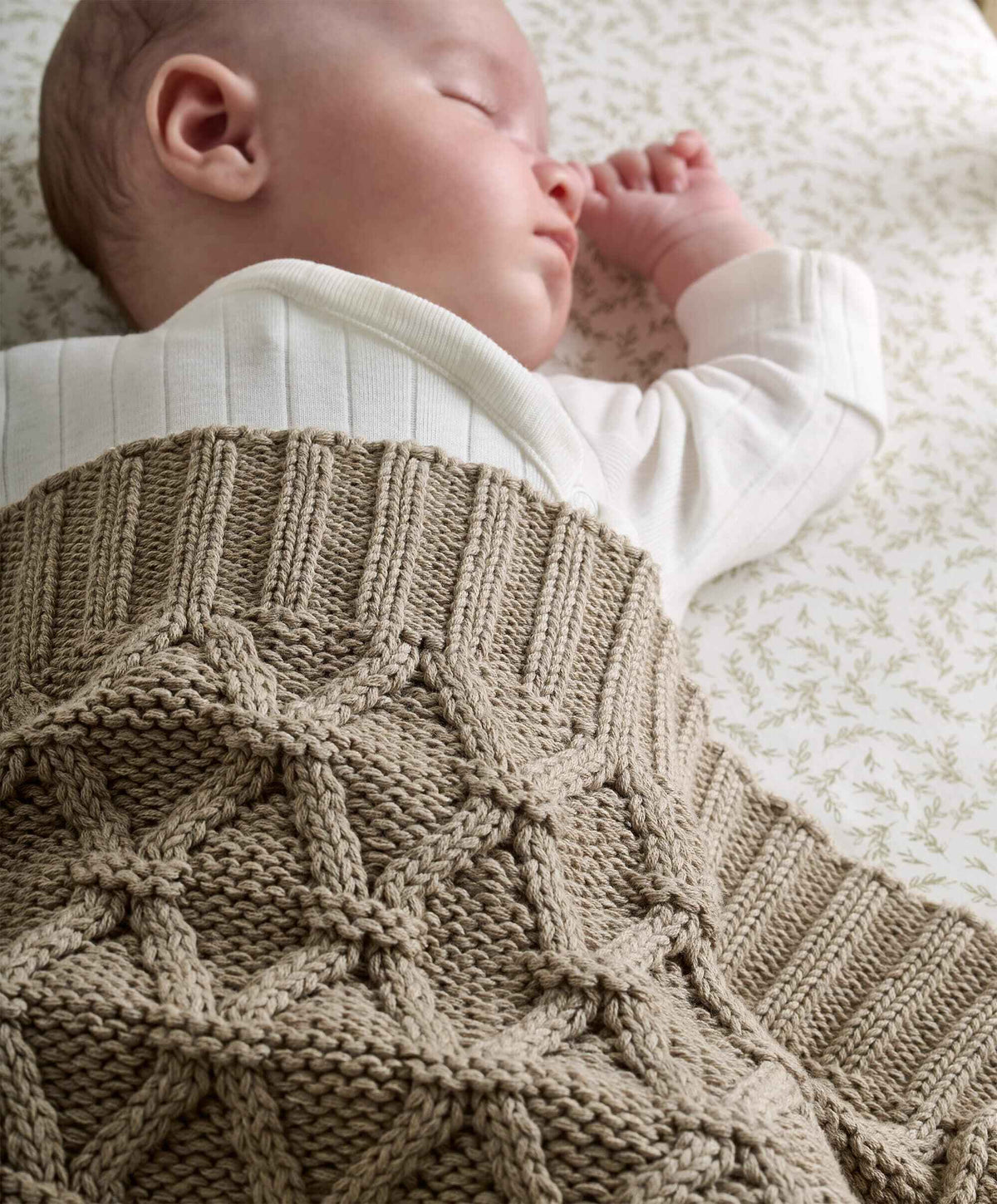 Mamas & Papas Blankets Cable Knit Blanket - Welcome to the World Seedling - Mocha