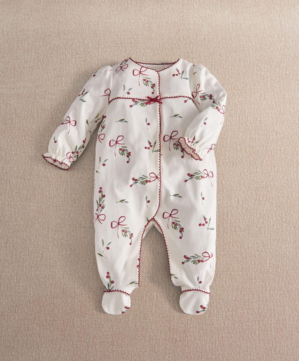 Mamas & Papas Christmas Berry Bow Print All In One