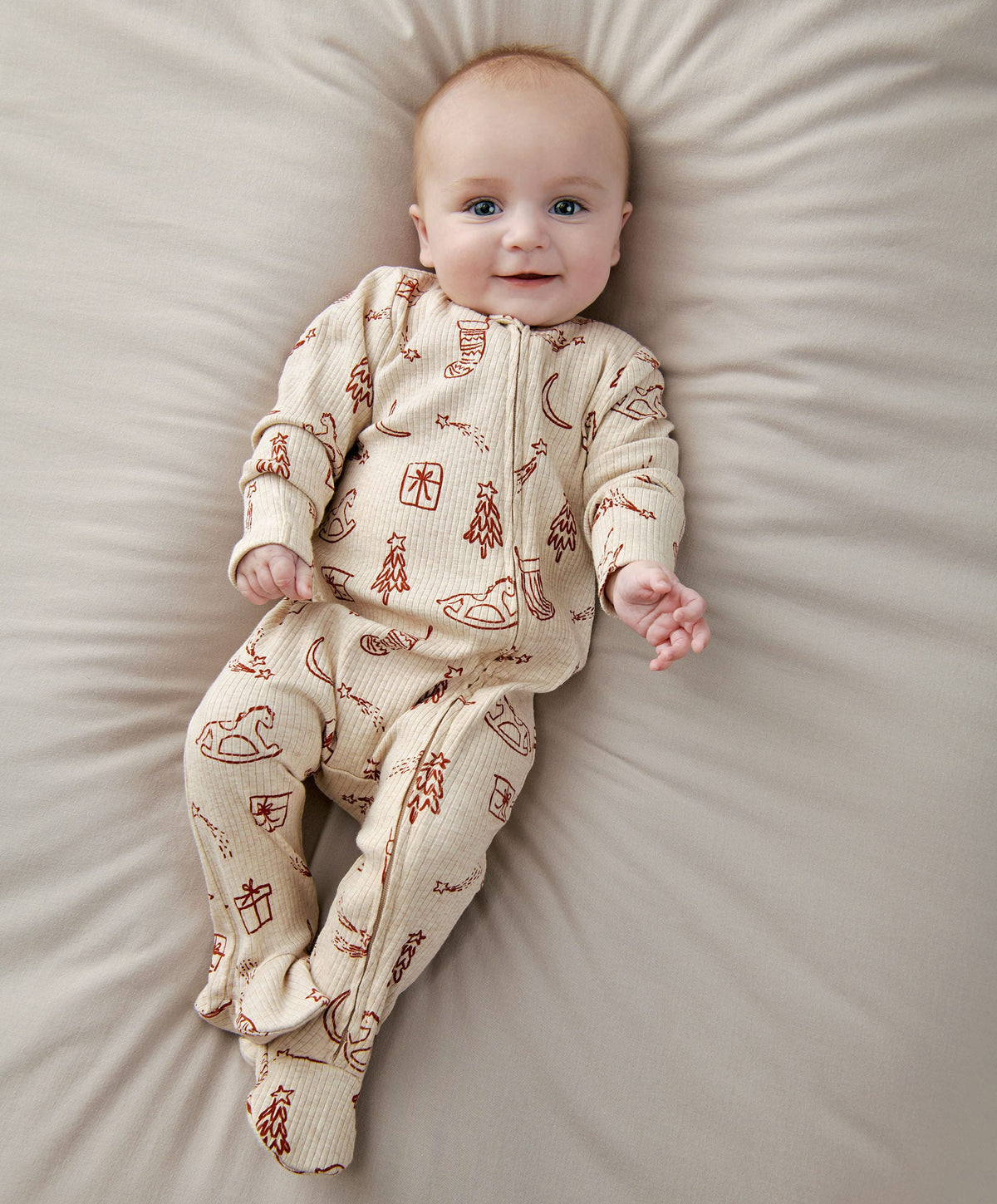 Mamas & Papas Christmas Printed Zip Sleepsuit