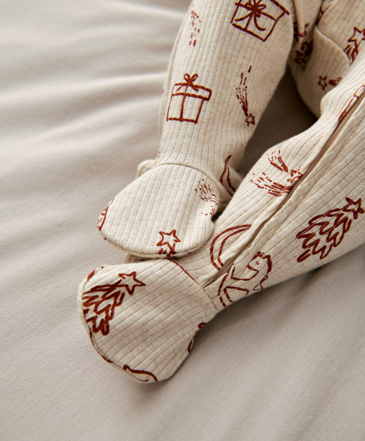 Mamas & Papas Christmas Printed Zip Sleepsuit