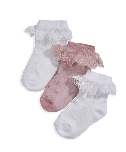 Mamas & Papas Frill Socks (Set of 3) - Pink