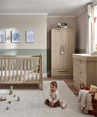 Mamas & Papas Furniture Sets Atlas 3 Piece Cot Bed Range with Dresser and Wardrobe - Light Oak