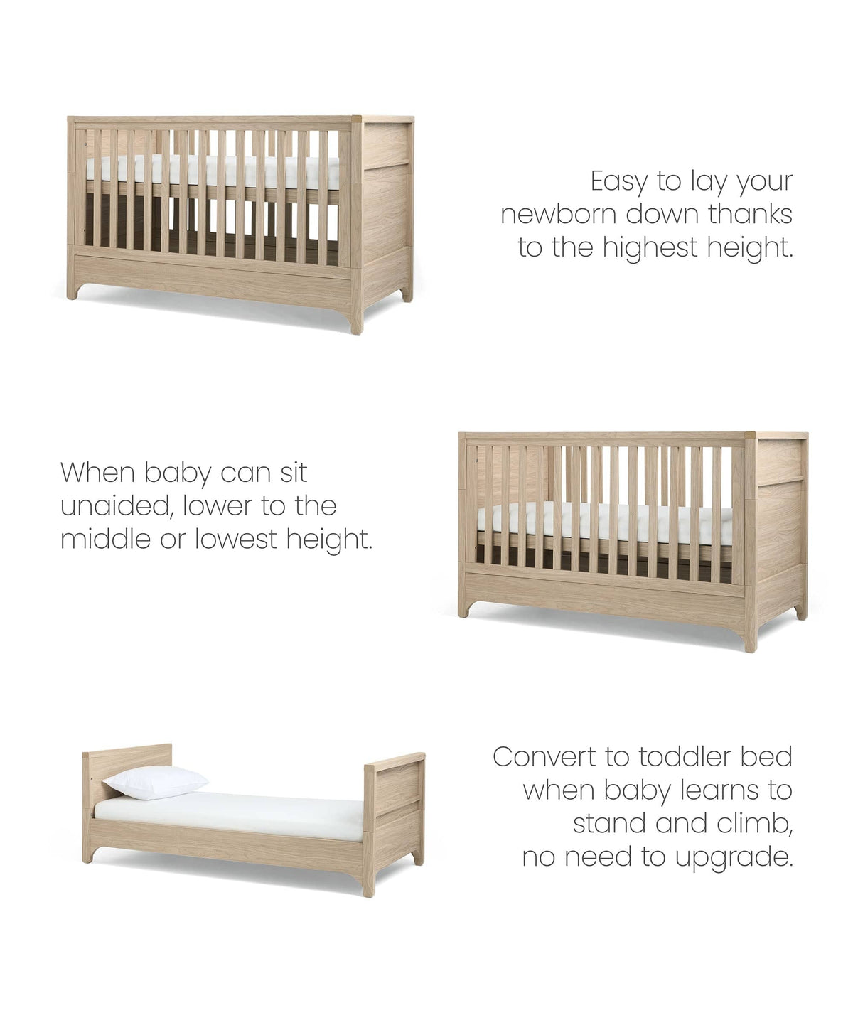 Mamas & Papas Furniture Sets Barton Cotbed With Luxury Hybrid Twin Cotbed Mattress Bundle - Natural/Oak