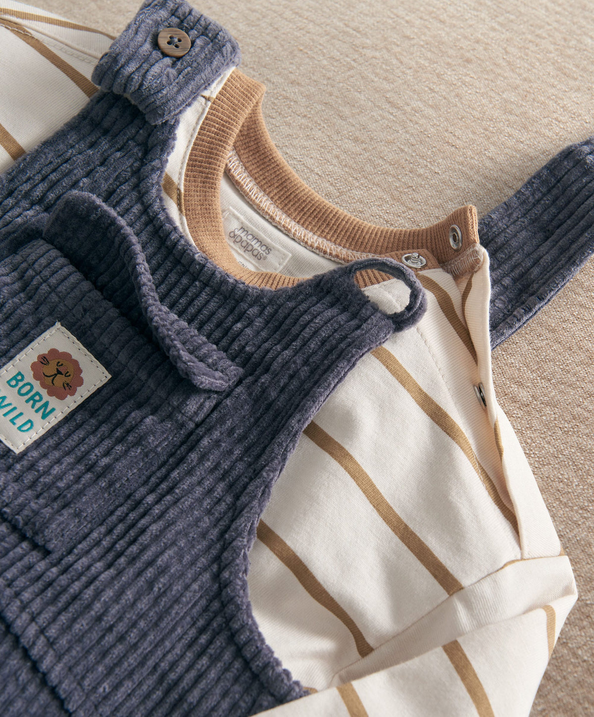 Mamas & Papas Outfits & Sets Blue Cord Dungarees & Long Sleeve Top