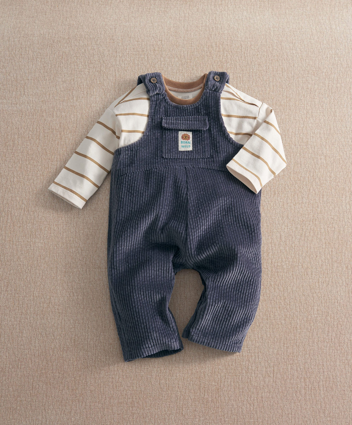 Mamas & Papas Outfits & Sets Blue Cord Dungarees & Long Sleeve Top