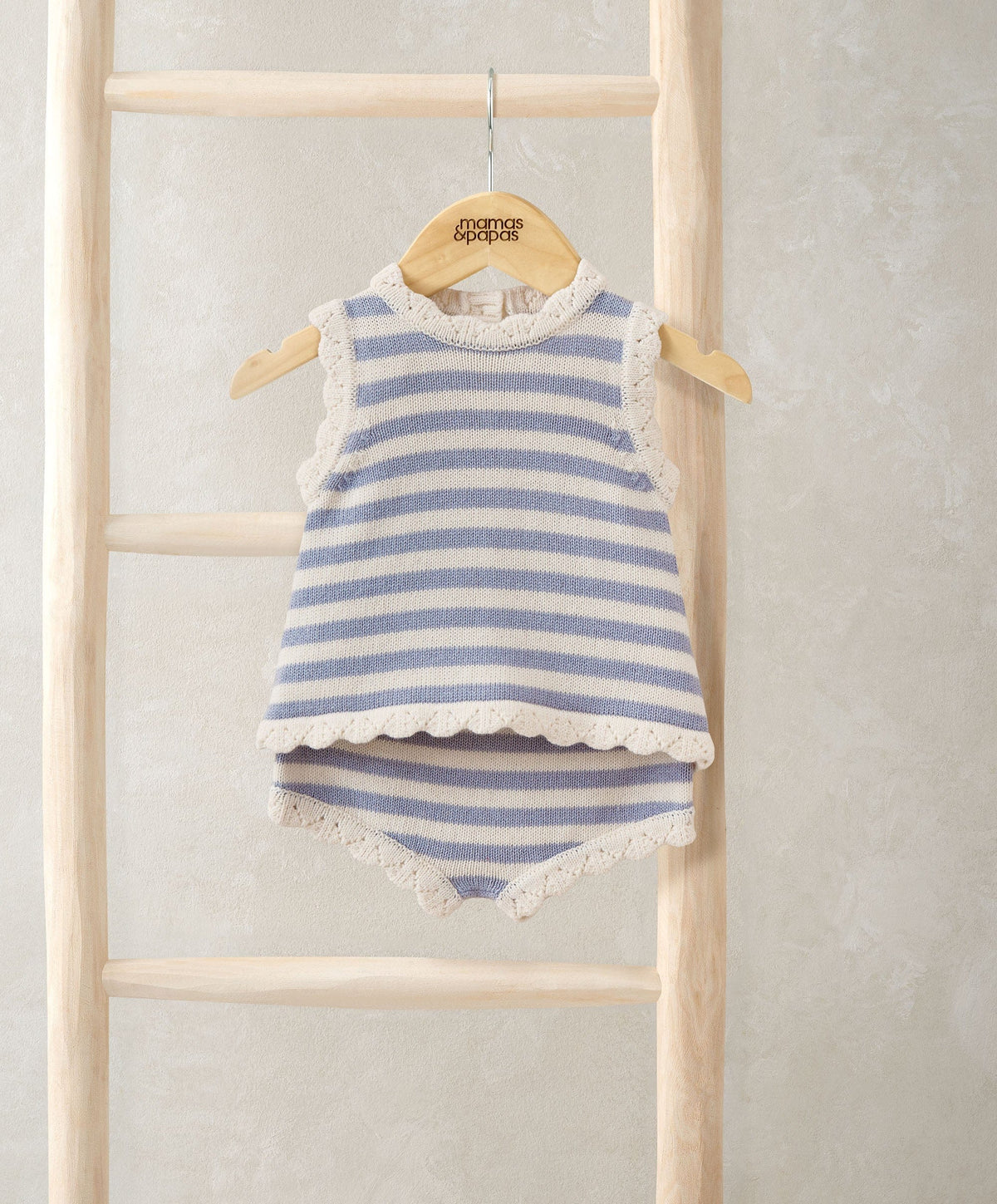 Mamas & Papas Outfits & Sets Blue Striped Knitted Top & Shorts