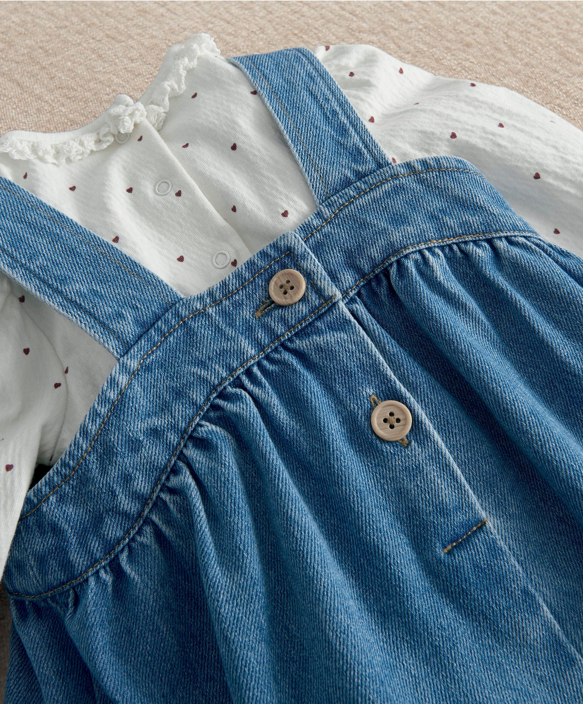 Mamas & Papas Outfits & Sets Denim Pinny Dress & Heart Bodysuit Set