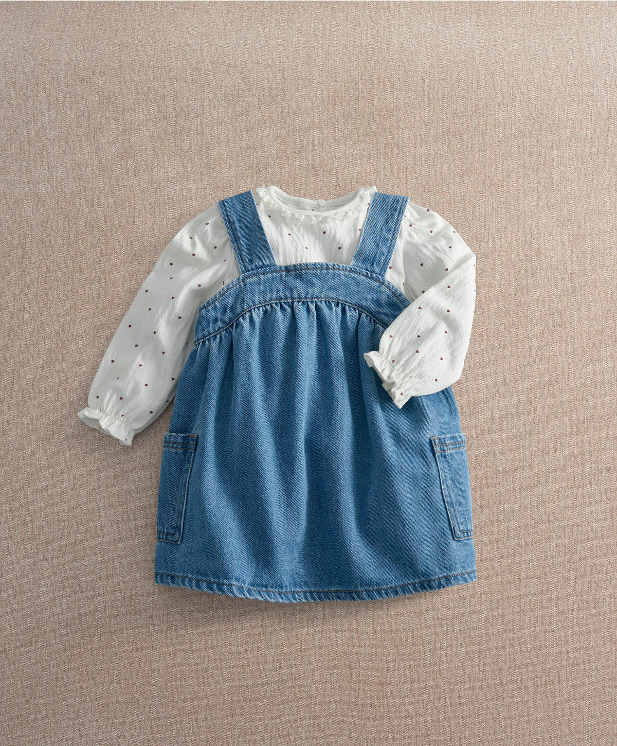 Mamas & Papas Outfits & Sets Denim Pinny Dress & Heart Bodysuit Set