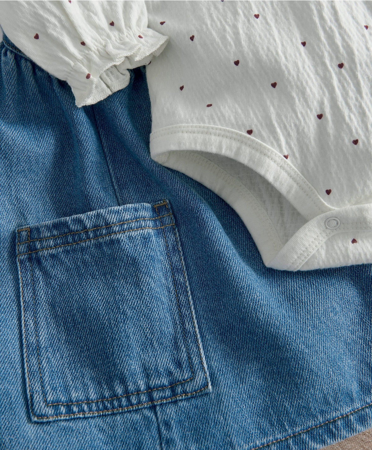 Mamas & Papas Outfits & Sets Denim Pinny Dress & Heart Bodysuit Set