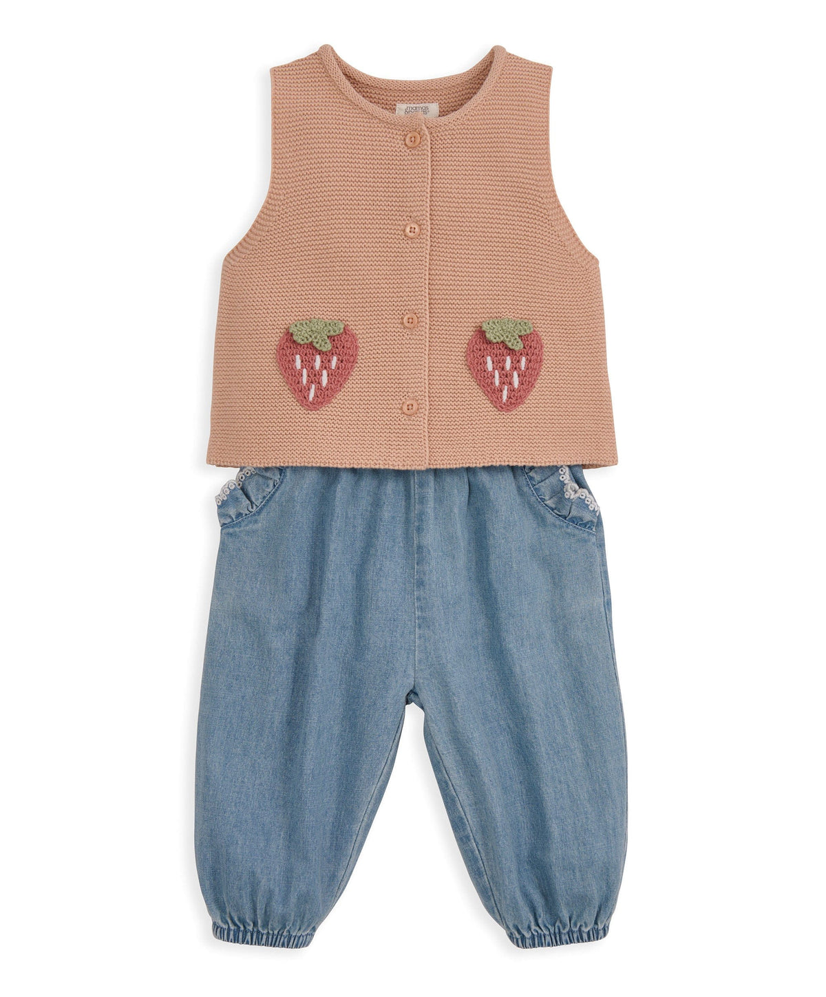 Mamas & Papas Outfits & Sets Knitted Waistcoat & Denim Trousers