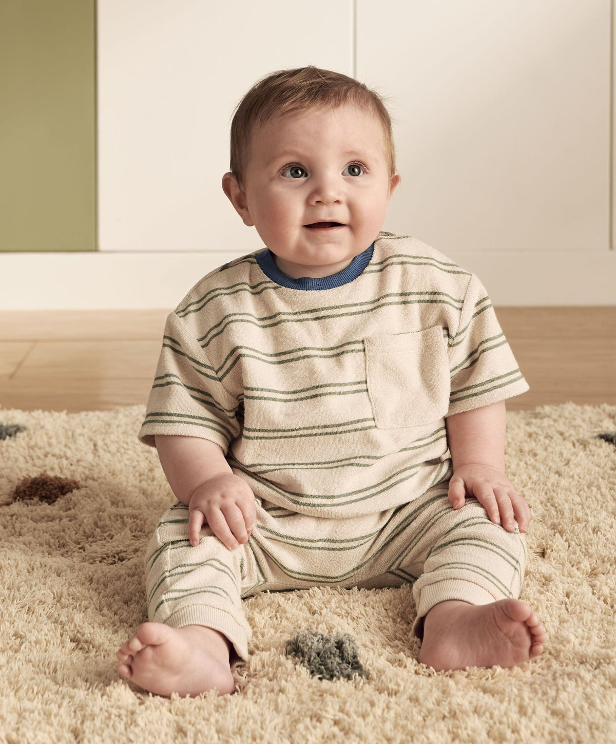 Mamas & Papas Outfits & Sets Striped Terry Towelling T-Shirt & Joggers Set