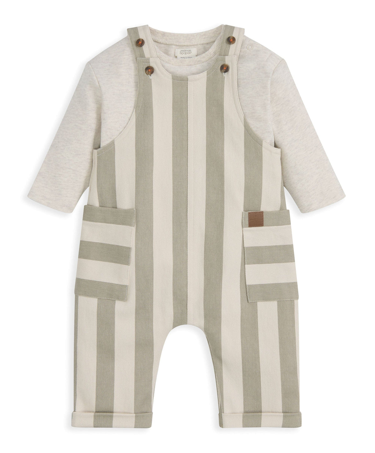 Mamas & Papas Outfits & Sets Stripped Dungarees & Ribbed Top