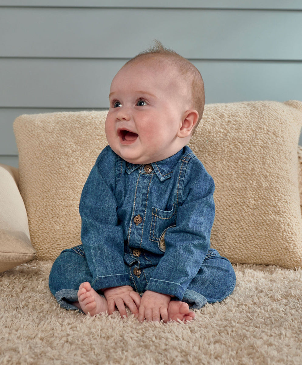 Denim Boiler Suit with Woven Badge Blue – Mamas Papas IE