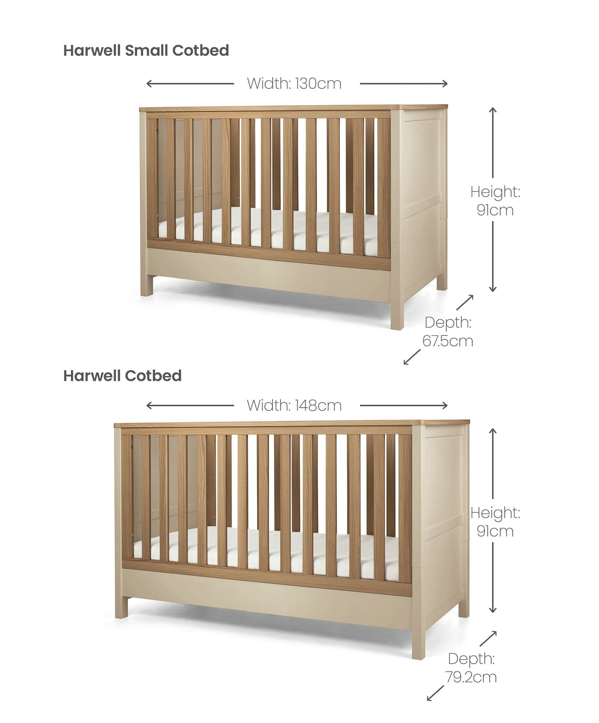 Mamas & Papas Small Cotbed Bundles Harwell 3 Piece Small Cotbed Range with Dresser Changer & Wardrobe - Cashmere