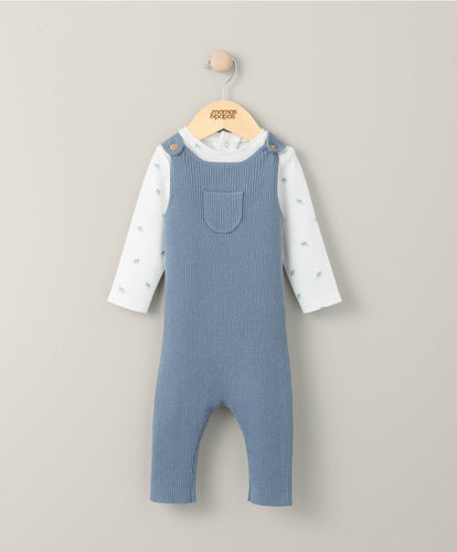 Mamas & Papas Turtle Bodysuit & Knitted Dungarees - Blue