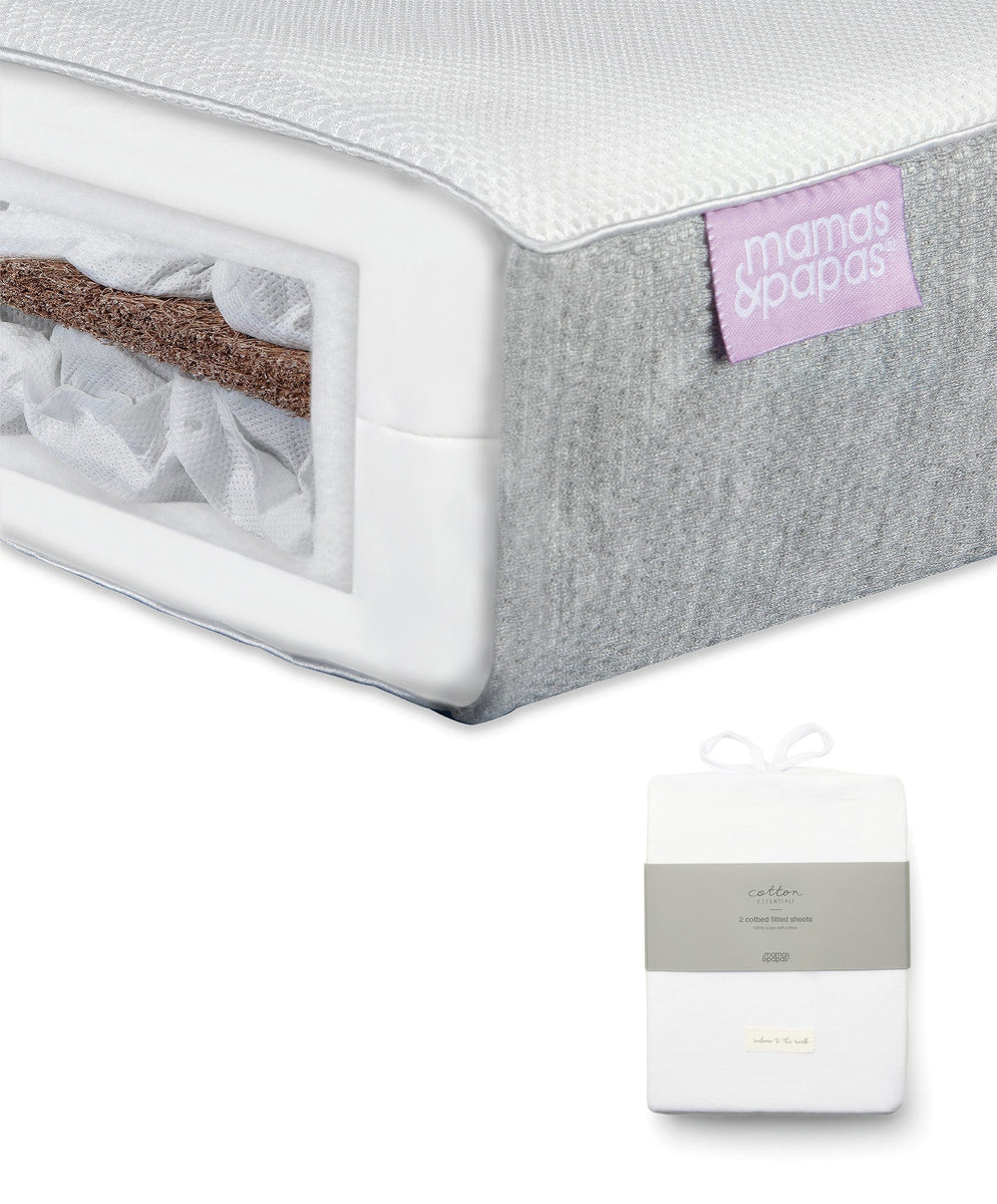 Luxury Twin Spring Cotbed Mattress and Fitted Sheets (Pack of 2) Bundl