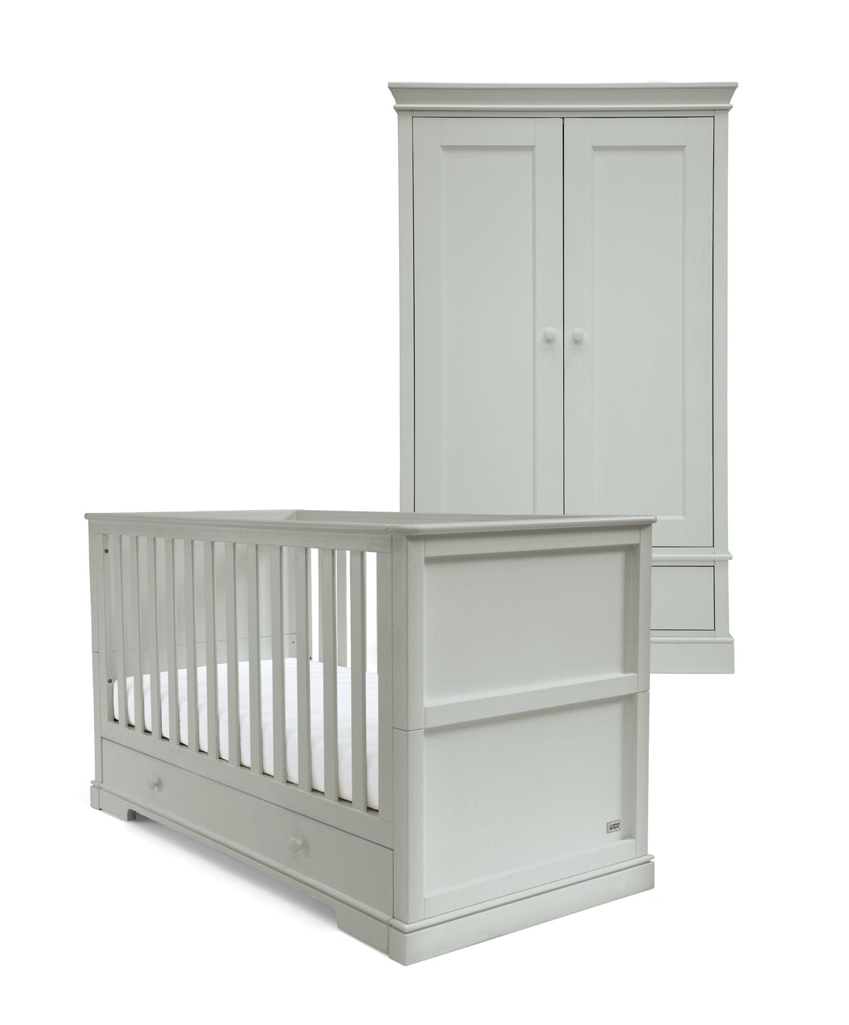 Mamas & Papas Oxford 2 Piece Nursery Furniture Set with Cotbed and Wardrobe - Stone Grey