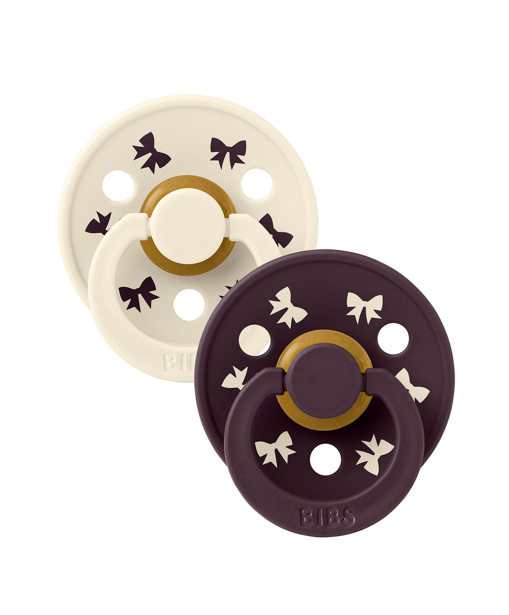 Bibs World Colour Holiday Bow Dummies 2 Pack - Ivory/Plum