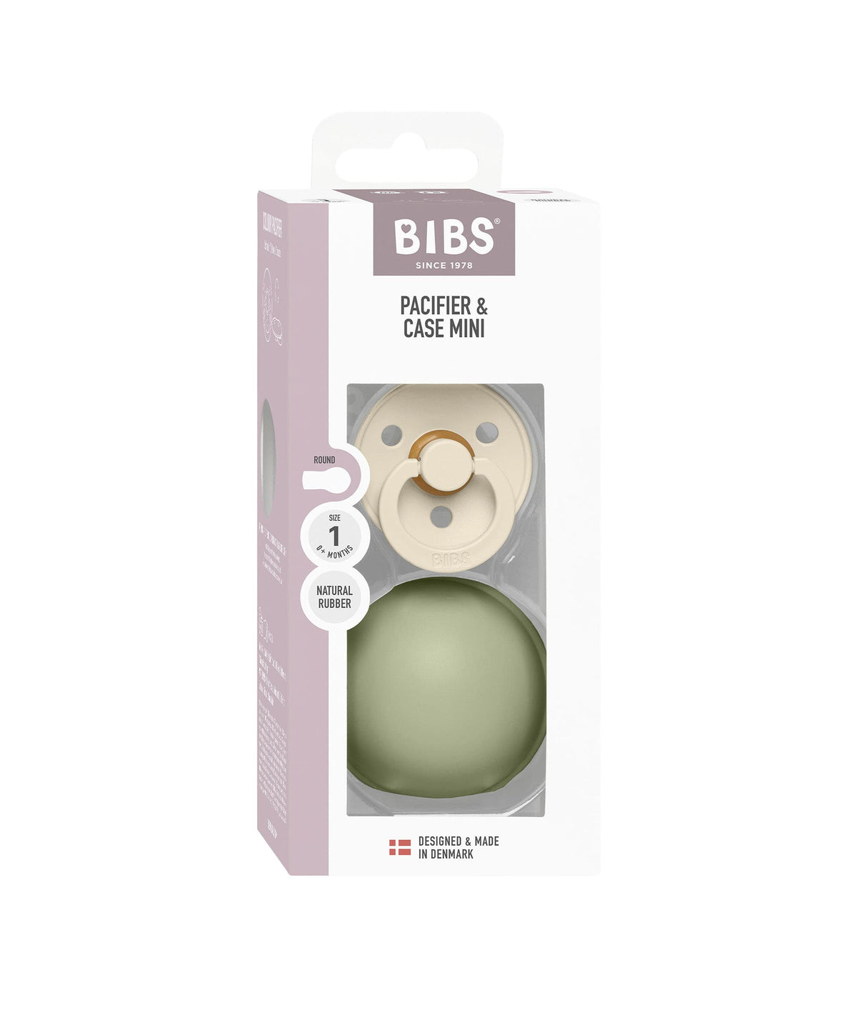 Bibs World Soothers BIBS Colour Pacifier Round Latex Size 1 Ivory & Pacifier Case Mini - Sage