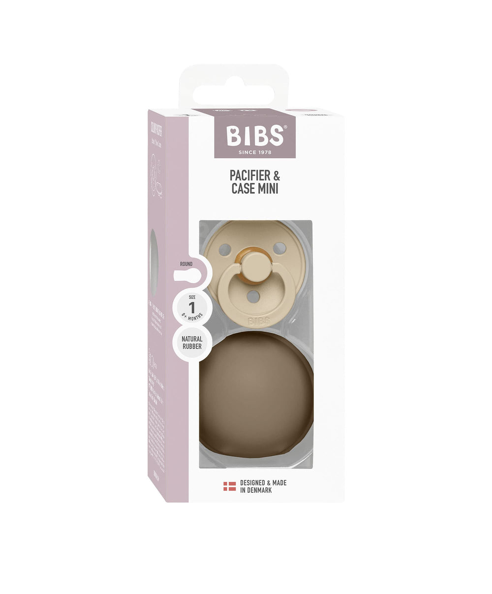 Bibs World Soothers BIBS Colour Pacifier Round Latex Size 1 Vanilla &amp; Pacifier Case Mini - Dark Oak