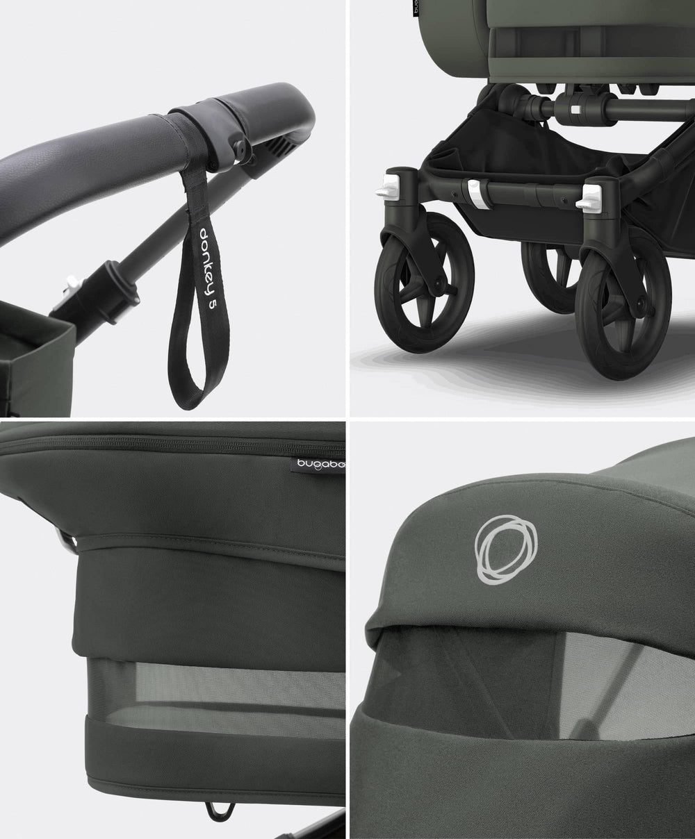 Bugaboo Bugaboo Donkey 5 Twin Pushchair Essential Bundle With Cybex Cloud T i-Size Rotating Baby Car Seat &amp; Base (12 Pieces) - Forest Green