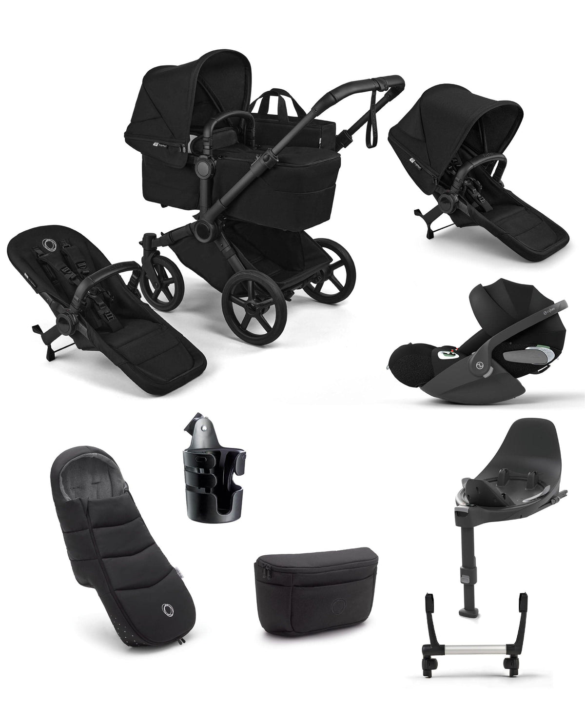 Bugaboo Bugaboo Donkey 6 Double Ultimate Pushchair Bundle With Cybex Cloud T i-Size Rotating Baby Car Seat & Base (8 Pieces) - Heritage Black