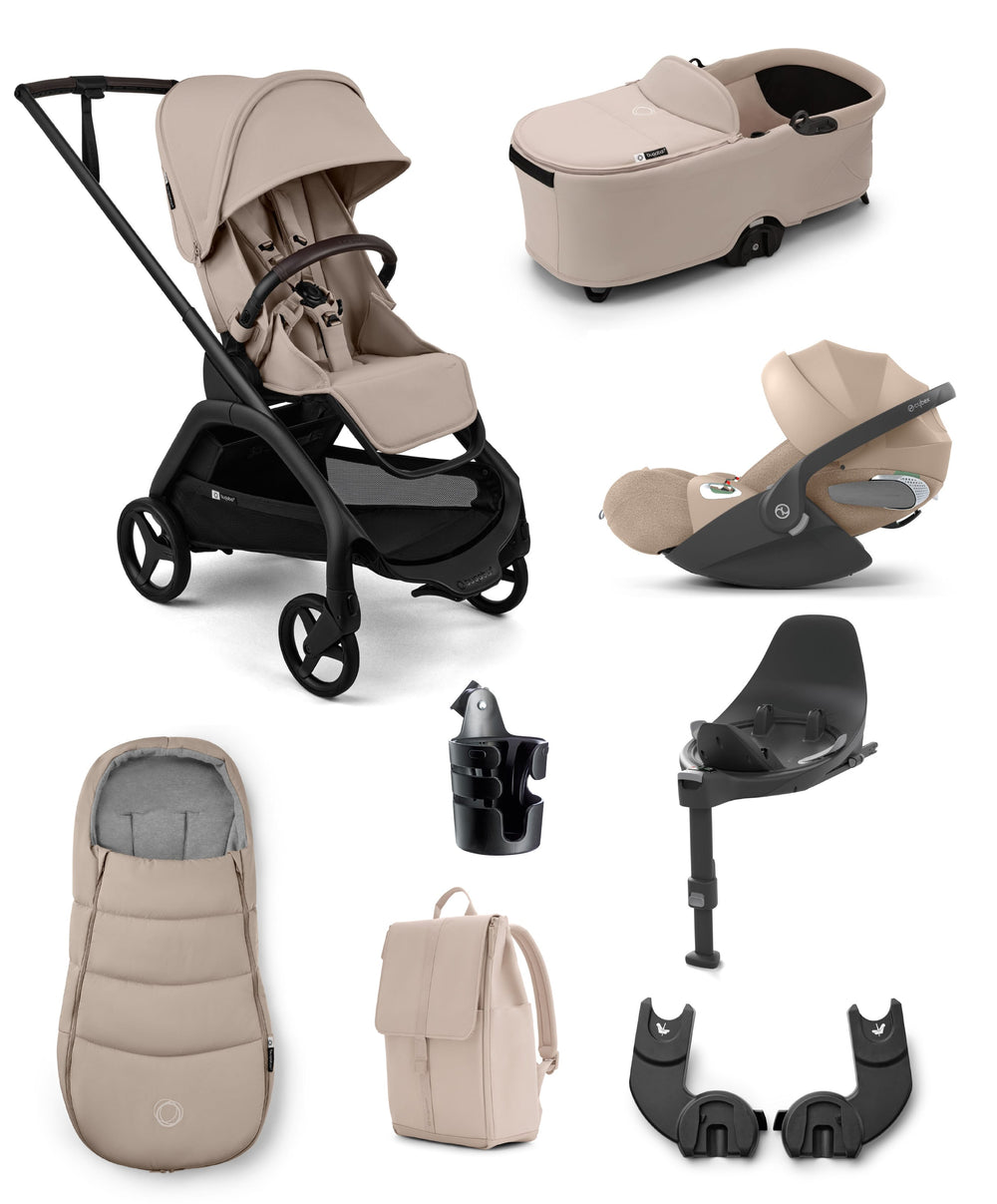 Bugaboo Bugaboo Dragonfly Plus Ultimate Pushchair Bundle with Cybex Cloud T+ i-Size Plus Rotating Baby Car Seat &amp; Base (8 Pieces) - Desert Taupe