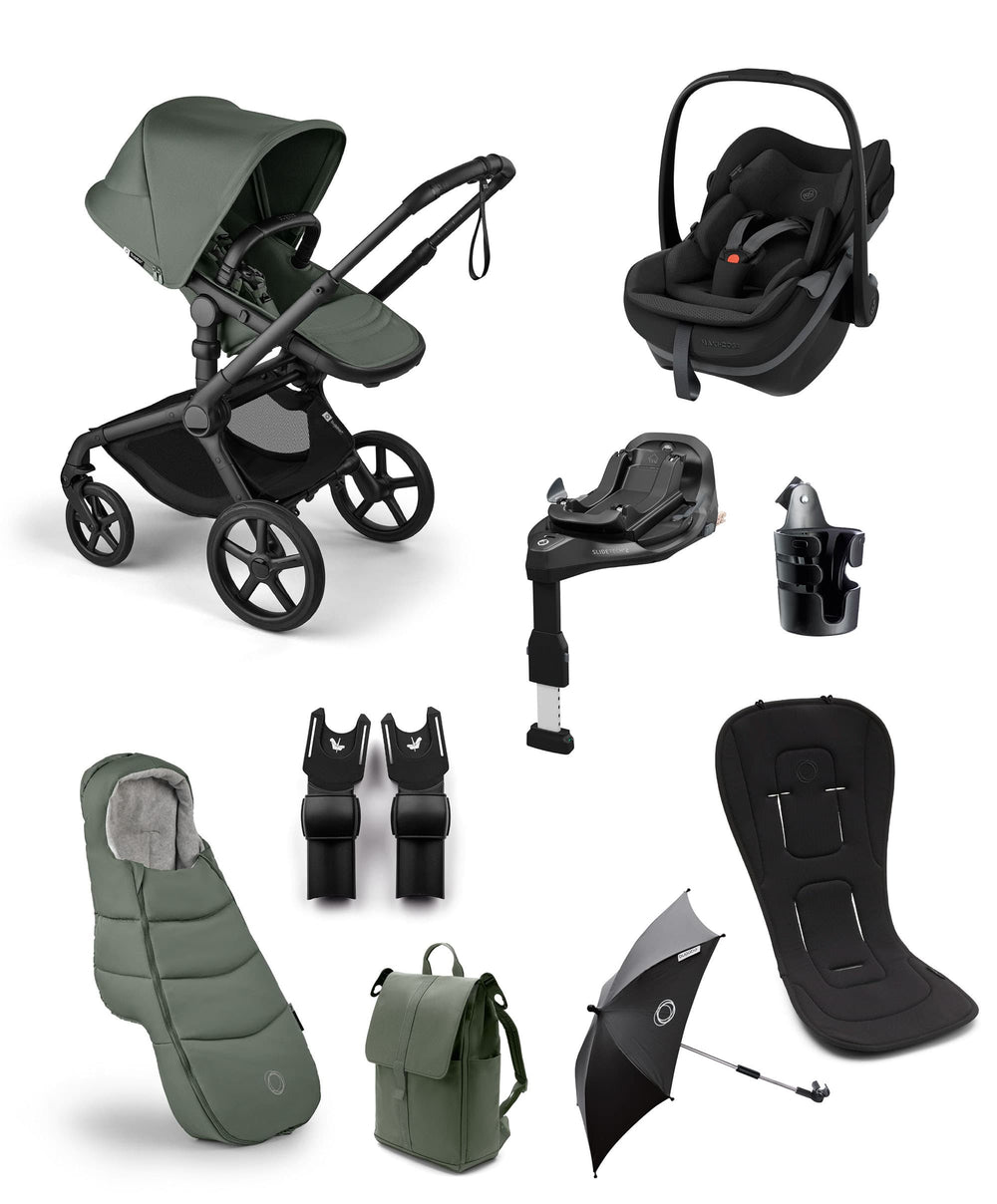 Bugaboo Bugaboo Fox 5 Renew Complete Pushchair Bundle with Maxi-Cosi Pebble Slide Pro Car Seat &amp; Base (8 Pieces) - Forrest Green