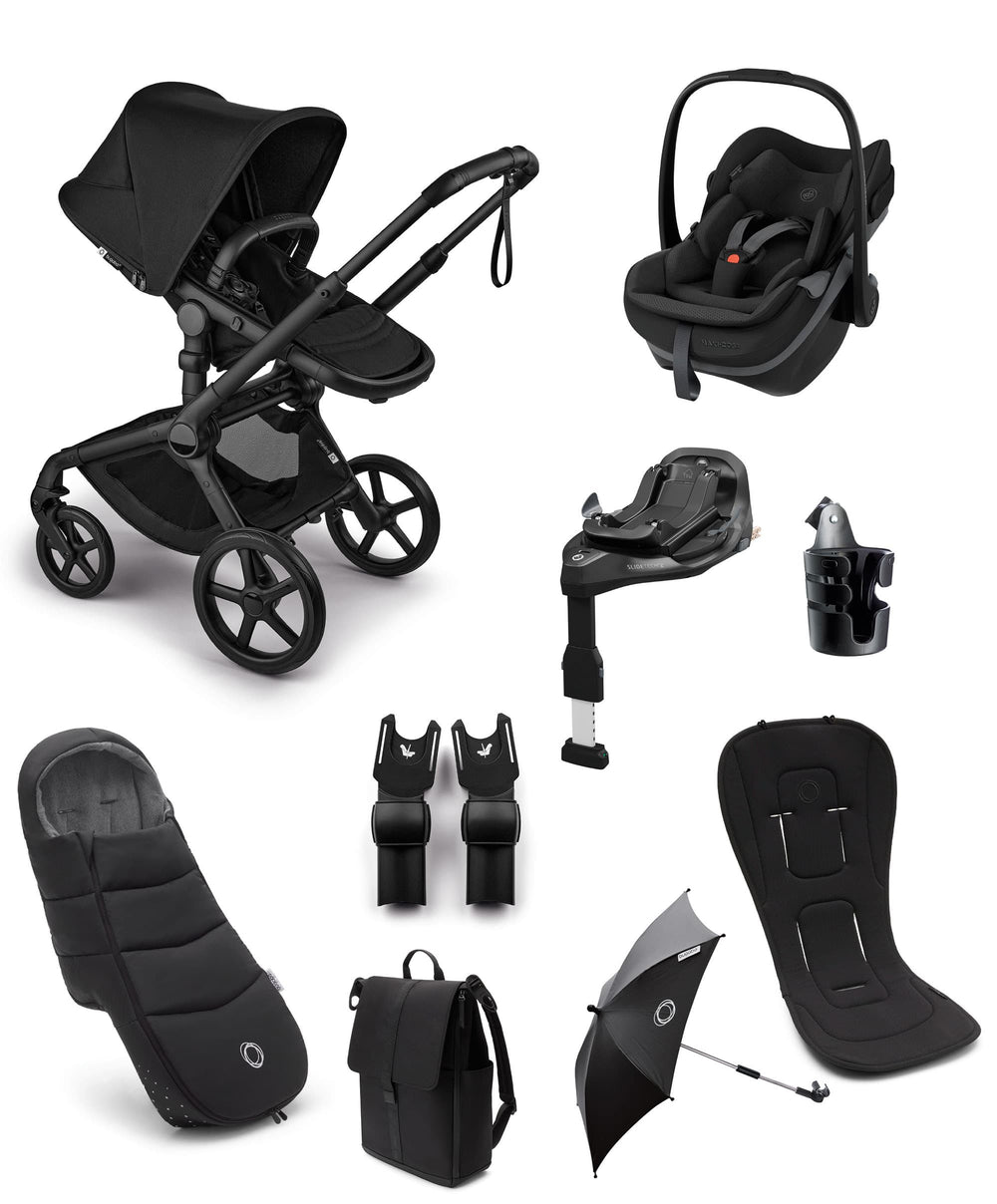 Bugaboo Bugaboo Fox 5 Renew Complete Pushchair Bundle with Maxi-Cosi Pebble Slide Pro Car Seat &amp; Base (8 Pieces) - Heritage Black