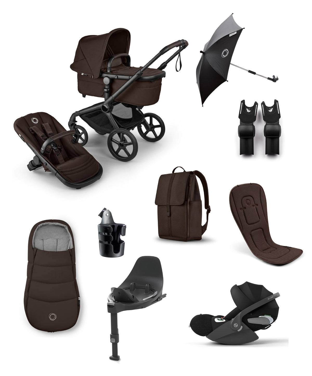 Bugaboo Bugaboo Fox 5 Renew Pushchair Bundle With Cybex Cloud T i-Size Rotating Baby Car Seat & Base (9 Pieces) - Cocoa Brown