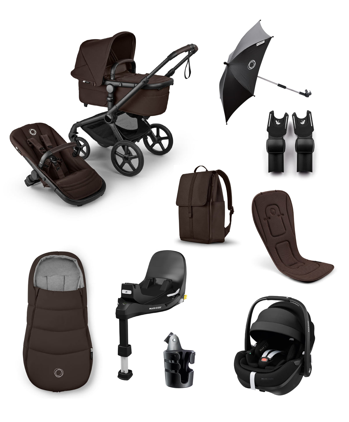Bugaboo Bugaboo Fox 5 Renew Pushchair Bundle With Maxi-Cosi Pebble 360 Pro Car Seat & Base (9 Pieces)  - Cocoa Brown