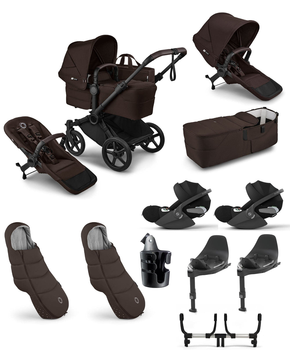 Bugaboo Donkey 6 Twin Essential Bundle With Cybex Cloud T i-Size Rotating Baby Car Seat (10 Pieces) - Cocoa Brown