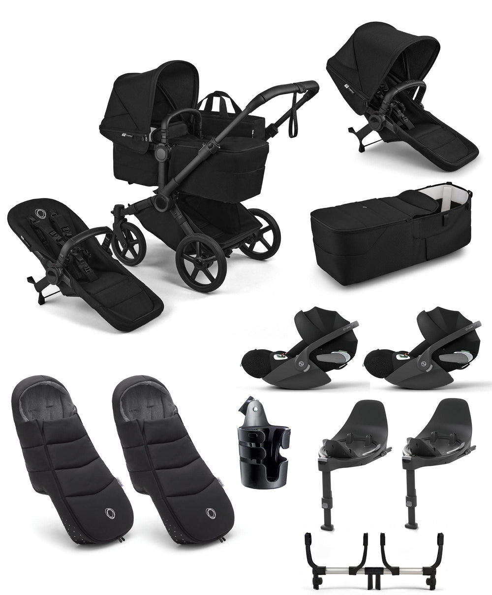 Bugaboo Donkey 6 Twin Essential Bundle With Cybex Cloud T i-Size Rotating Baby Car Seat (11 Pieces) - Heritage Black