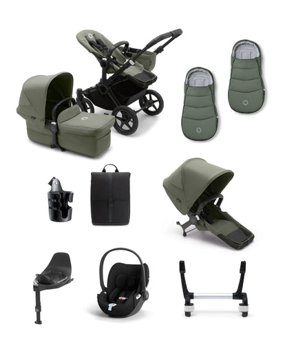 Bugaboo Pushchairs Bugaboo Donkey 5 Duo Pushchair Bundle With Cybex Cloud T i-Size Rotating Baby Car Seat & Base(10 pieces) - Forest Green