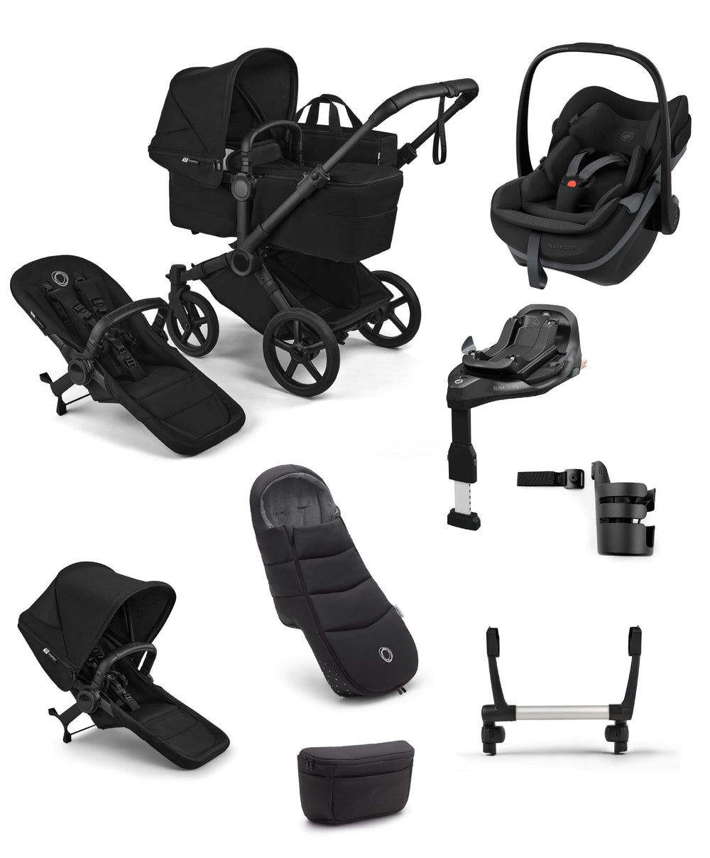 Bugaboo Pushchairs Bugaboo Donkey 6 Ultimate Double Pushchair with Maxi Cosi Pebble Slide Pro Car Seat &amp; Base (8 Pieces) - Heritage Black