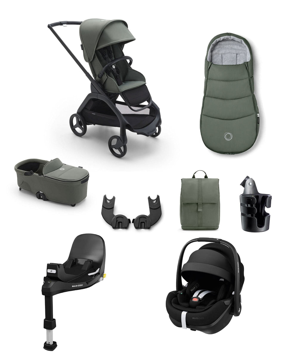 Bugaboo Pushchairs Bugaboo Dragonfly Complete Stroller Bundle With Maxi-Cosi Pebble 360 Pro² Car Seat &amp; Base (8 Pieces) - Forest Green