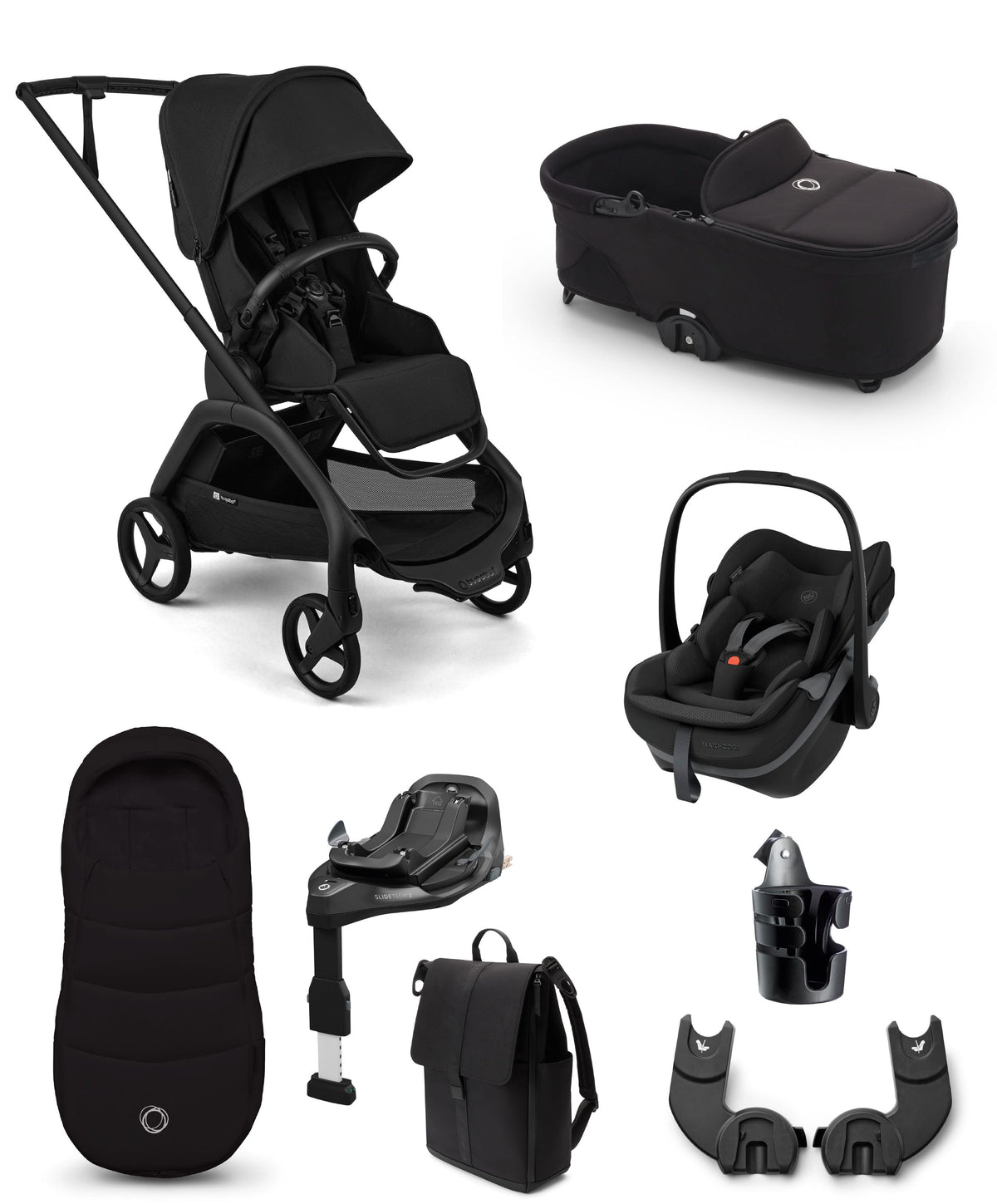 Bugaboo Pushchairs Bugaboo Dragonfly Plus Ultimate Pushchair Bundle with Maxi-Cosi Pebble 360 Pro² Car Seat (8 Pieces) - Black