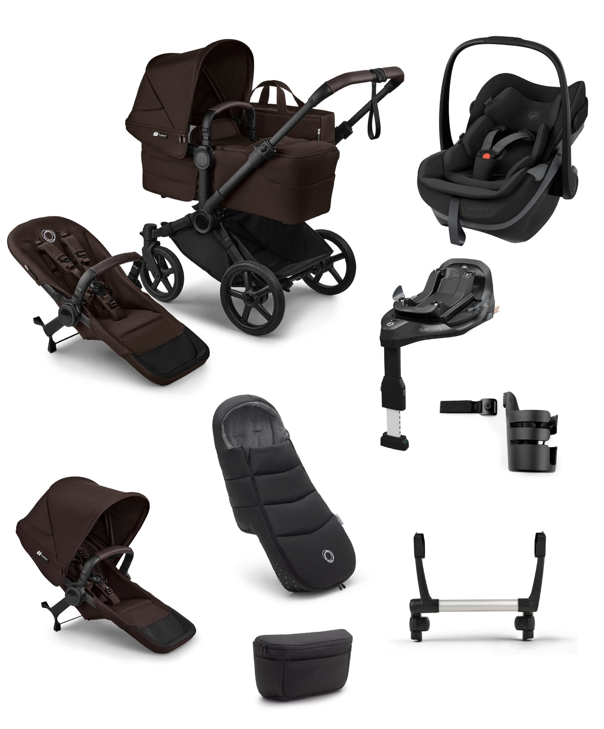 Bugaboo Pushchairs Donkey 6 Double Ultimate Pushchair with Pebble Slide Pro - Cocoa Brown