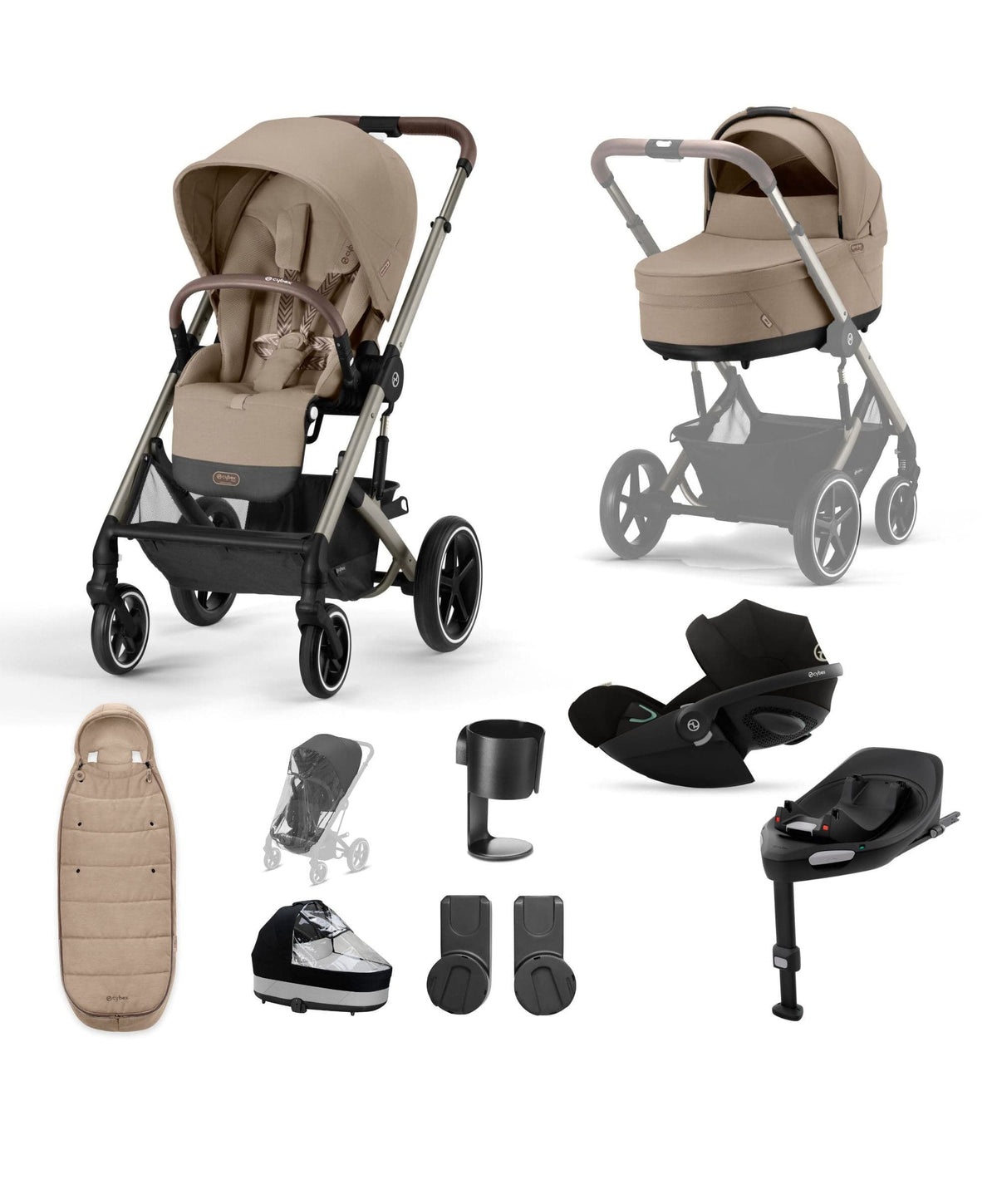 Cybex Cybex Balios Bundle with Cybex Cloud T i-Size Rotating Baby Car Seat & Rotating Base (7 Pieces) -Almond Beige