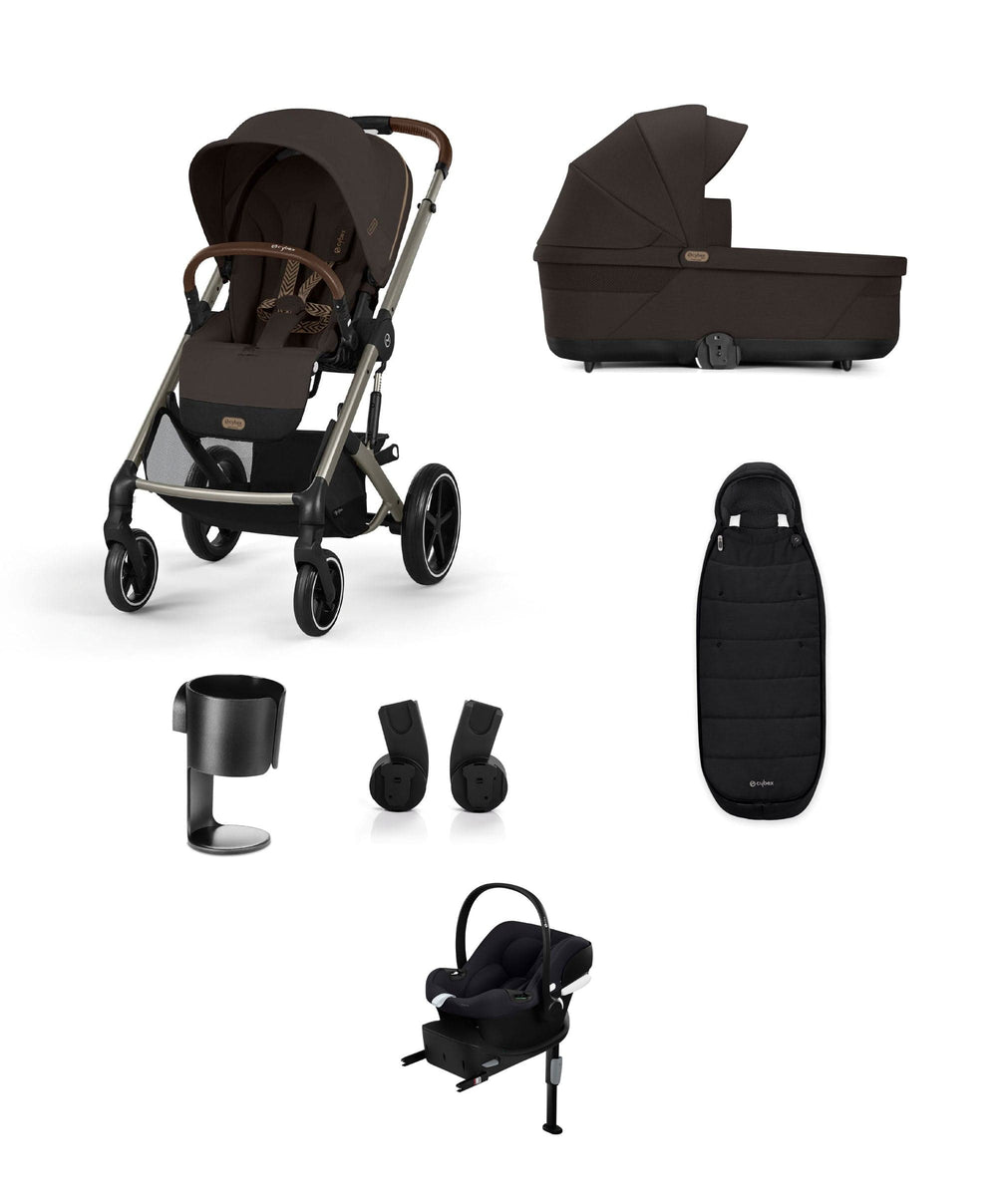 Cybex Pushchairs Cybex Balios S Lux Pushchair Bundle With Cybex Aton B2 i-Size Baby Car Seat &amp; Base (7 Pieces) - Chocolate Brown