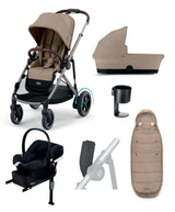 Cybex Pushchairs Cybex e-Gazelle S Electric Pushchair Bundle with Cybex Aton B2 i-Size Car Seat and Base (6 Pieces) – Almond Biege