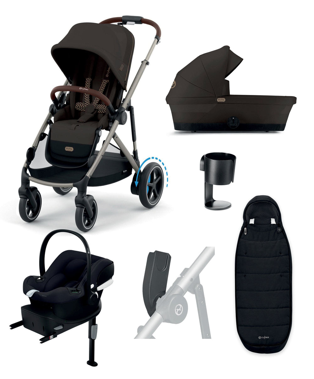 Cybex Pushchairs Cybex e-Gazelle S Electric Pushchair Bundle with Cybex Aton B2 i-Size Car Seat and Base (6 Pieces) – Chocolate Brown